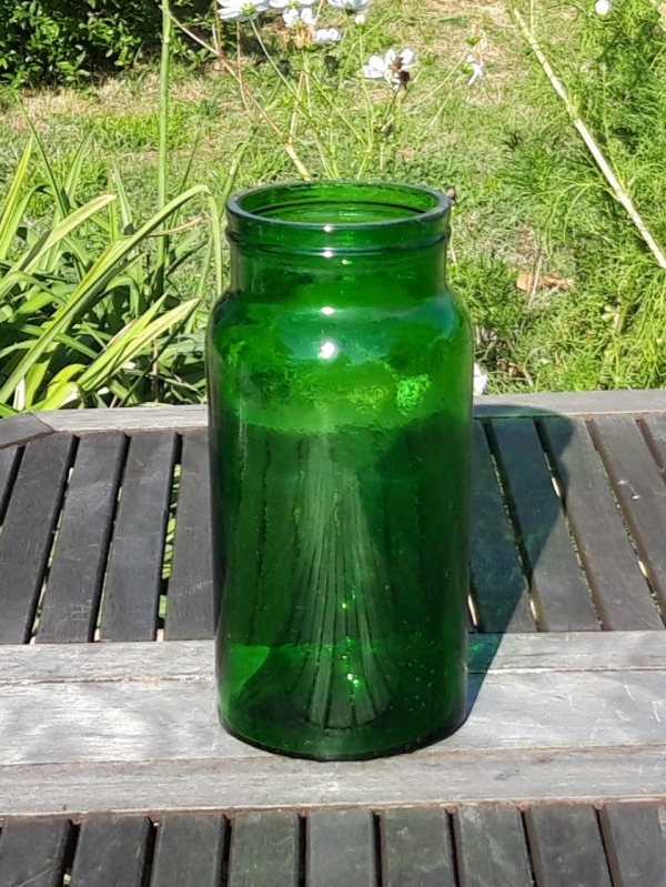 Bocal en verre vert vintage n°7821