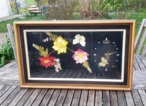 Cadre vitrine vintage / Fleur / horloge / n°6967