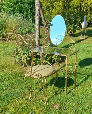 Coiffeuse vintage + chaise / fer forgé doré / n°0310