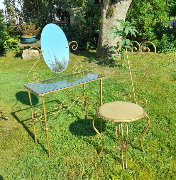 Coiffeuse vintage + chaise / fer forgé doré / n°0310