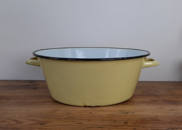 Bassine vintage en tôle émaillée jaune n°5715