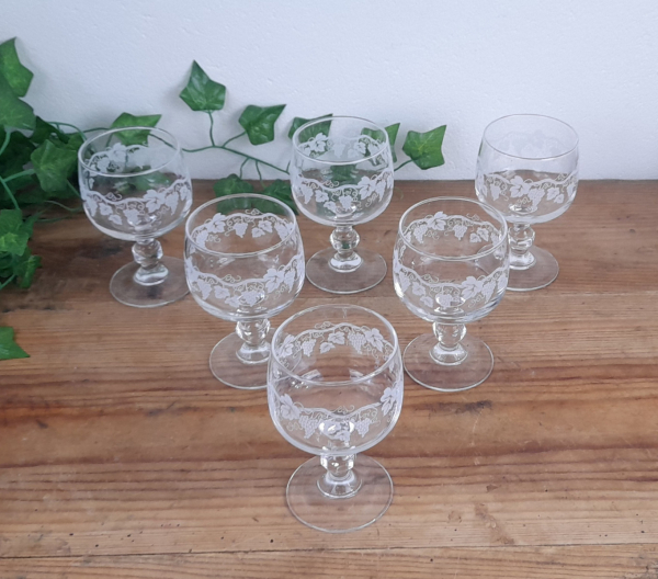 Lot de 6 verres a pied / Grappe de raisin / n°0612