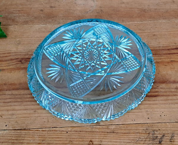 Plat vintage en verre turquoise n°4738