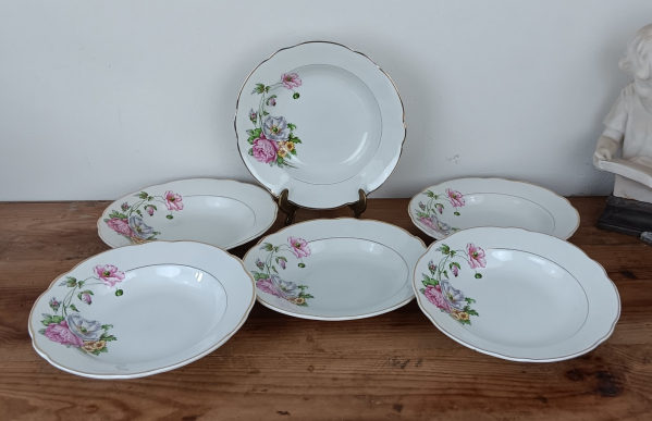 Lot de 6 assiettes a soupe vintages Anémones Digoin n°1260