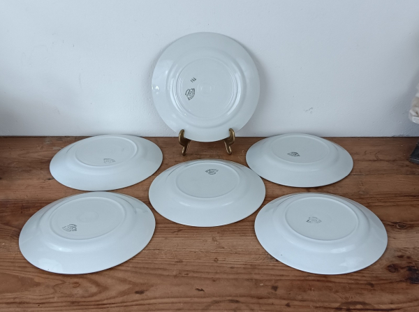 Lot de 6 assiettes plates vintages Reine Lunéville n°1956