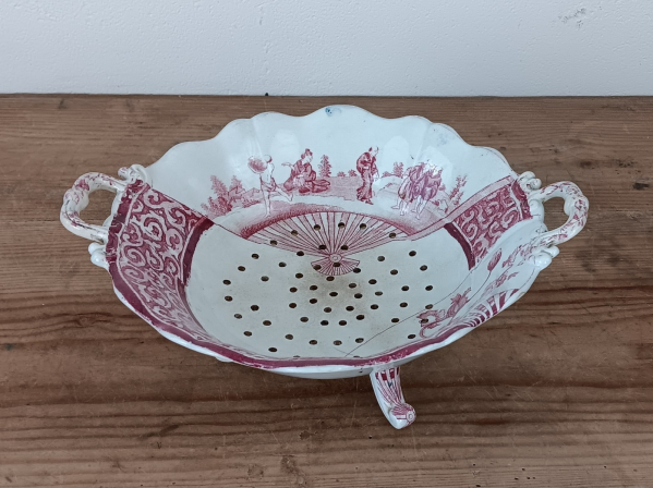 Coupe + 2 assiettes / éventail rose Vieillard n°1755