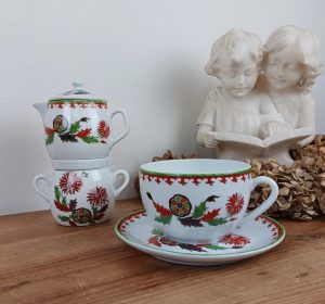 Tasse + Théière / Porcelaine de Paris / Fleur de tabac / n°2870