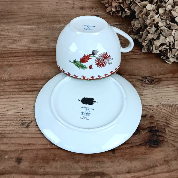 Tasse + Théière / Porcelaine de Paris / Fleur de tabac / n°2870