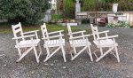 Salon de jardin vintage en bois / table + 4 fauteuils n°3085