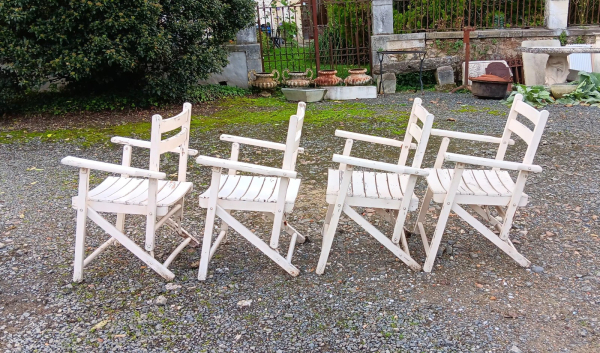 Salon de jardin vintage en bois / table + 4 fauteuils n°3085