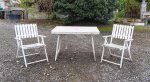 Salon de jardin vintage en bois / table + 2 fauteuils n°3096