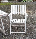 Salon de jardin vintage en bois / table + 2 fauteuils n°3096