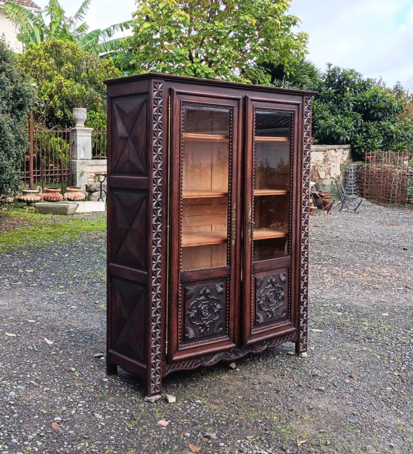 Ancienne Vitrine / Bibliothèque en chêne n°3095