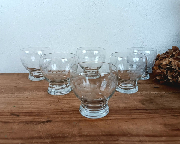 Lot de 6 verres gravés / Raisin / n°10007