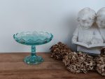 Coupe sur pied / Verre pressé moulé turquoise / n°10073