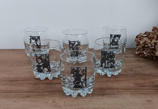 Lot de 6 verres a Whisky / Décor en étain / n°10167