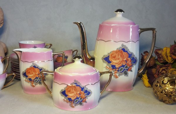 Ancien service a café / rose / fleur / complet / n°5095