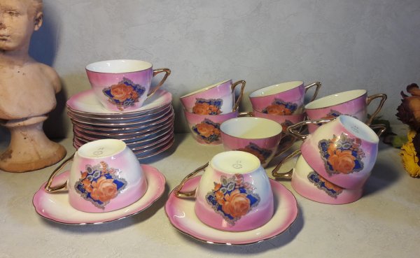 Ancien service a café / rose / fleur / complet / n°5095