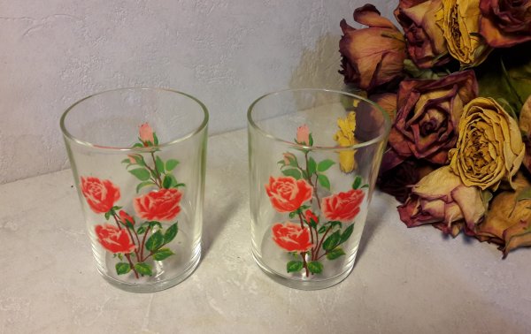 Paire de verres / Vintage / Roses / n°5236