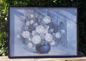 Grand cadre bleu / Bouquet de fleurs / n°6479