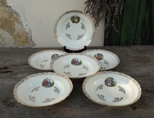 6 assiettes a soupe en porcelaine n°7606