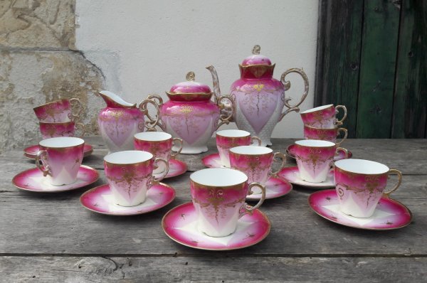 Ancien service a café LIMOGES rose et or n°4510