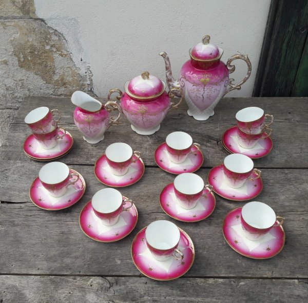 Ancien service a café LIMOGES rose et or n°4510