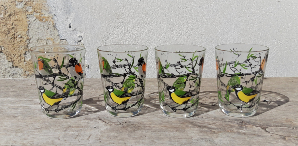 Lot de 4 verres vintages / Oiseaux / n°4889