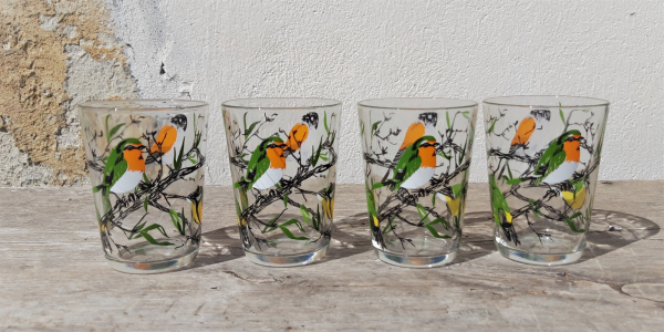 Lot de 4 verres vintages / Oiseaux / n°4889