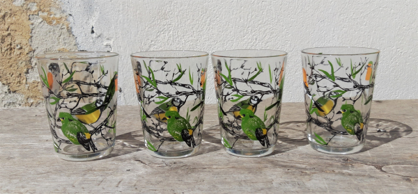 Lot de 4 verres vintages / Oiseaux / n°4889