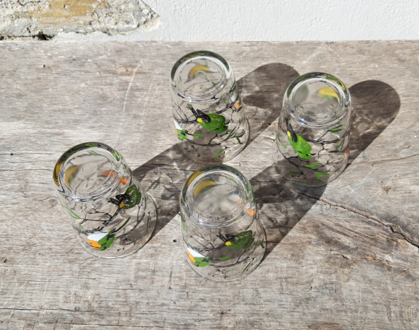 Lot de 4 verres vintages / Oiseaux / n°4889