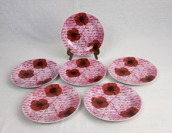 Lot de 6  assiettes a dessert coquelicot n°2776