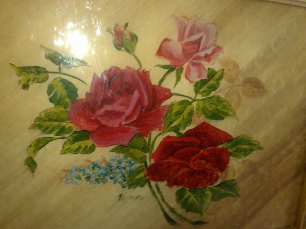 Ancien plateau en bois vitre peinte rose n°78