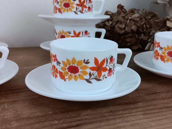 Lot de 6 tasses vintages Arcopal Orange n°10263