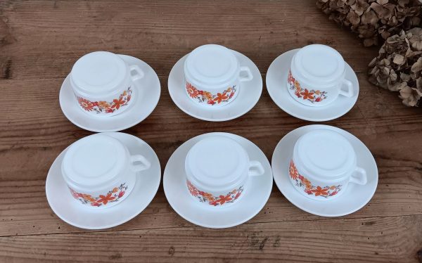 Lot de 6 tasses vintages Arcopal Orange n°10263