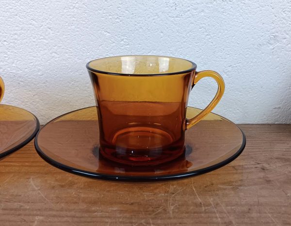 Lot de 2 tasses vintages Duralex verre ambré n°10281