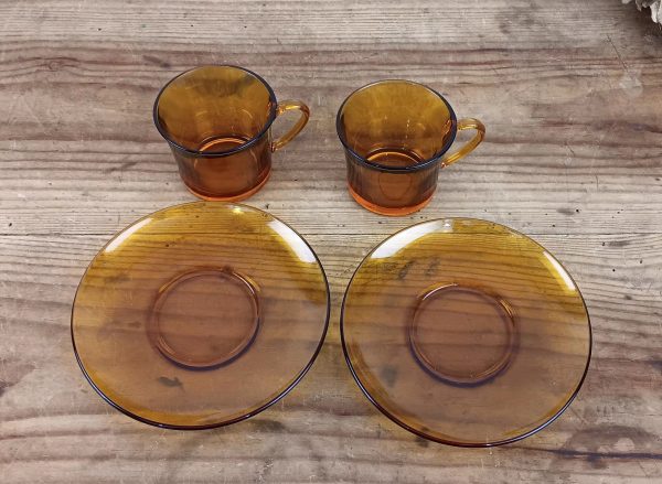 Lot de 2 tasses vintages Duralex verre ambré n°10281