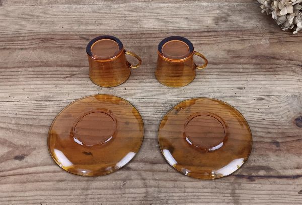 Lot de 2 tasses vintages Duralex verre ambré n°10281