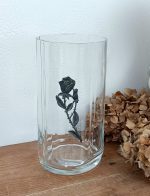Vase vintage en verre / Rose en étain n°10324