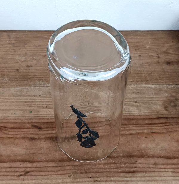 Vase vintage en verre / Rose en étain n°10324