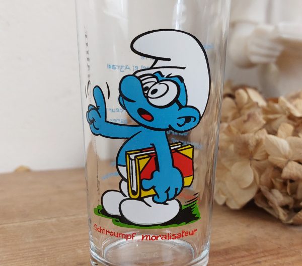 Verre vintage Schtroumpf moralisateur Peyo 1983 n°10645 // Réservé //