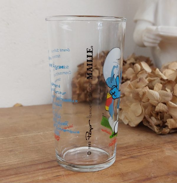 Verre vintage Schtroumpf moralisateur Peyo 1983 n°10645 // Réservé //