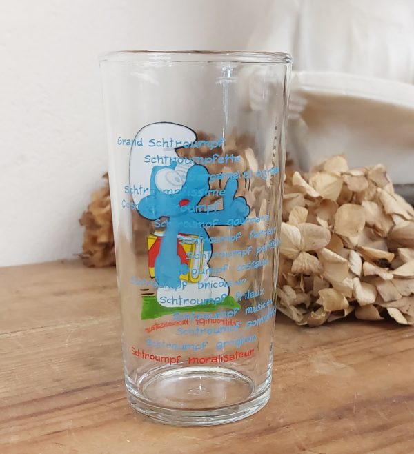 Verre vintage Schtroumpf moralisateur Peyo 1983 n°10645 // Réservé //