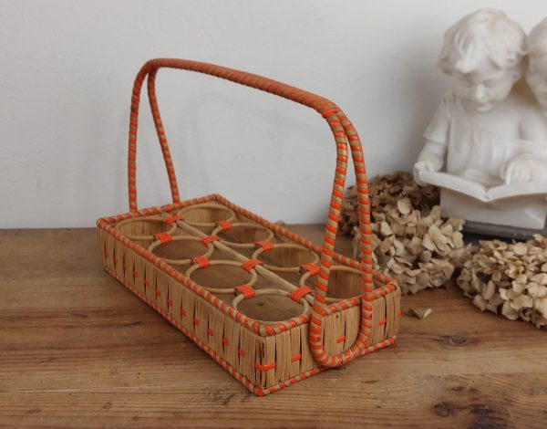 Panier a verres vintage en rotin n°10605