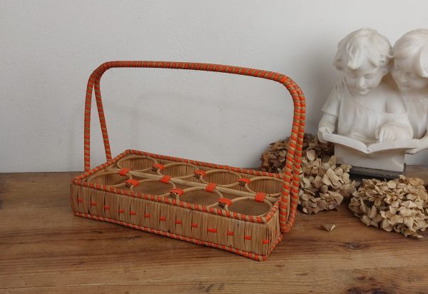 Panier a verres vintage en rotin n°10605