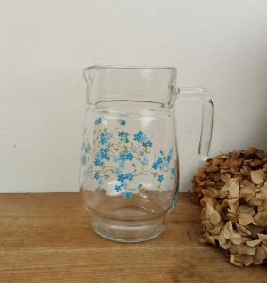 Pichet vintage en verre / Myosotis / n°10854