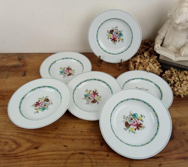 Lot 6 assiettes plates en porcelaine / Berry / Ispahan / n°10859