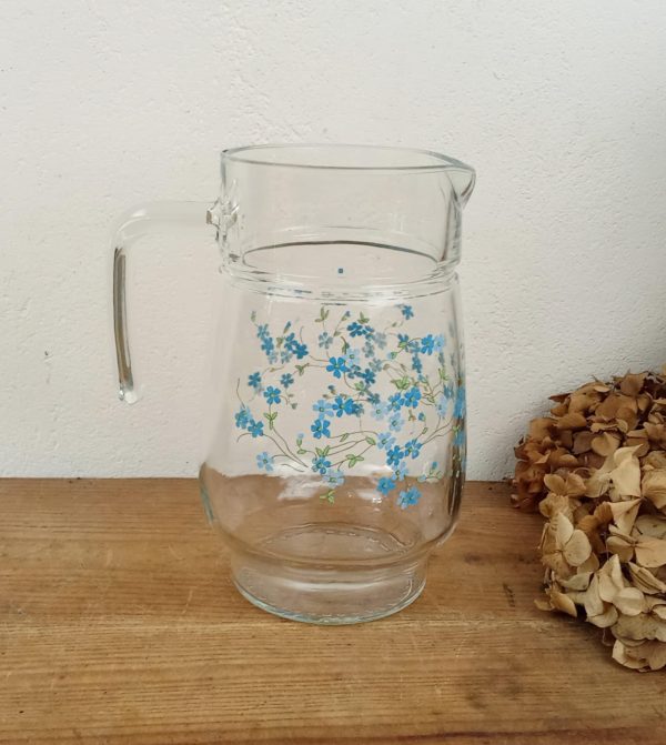 Pichet vintage en verre / Myosotis / n°10854