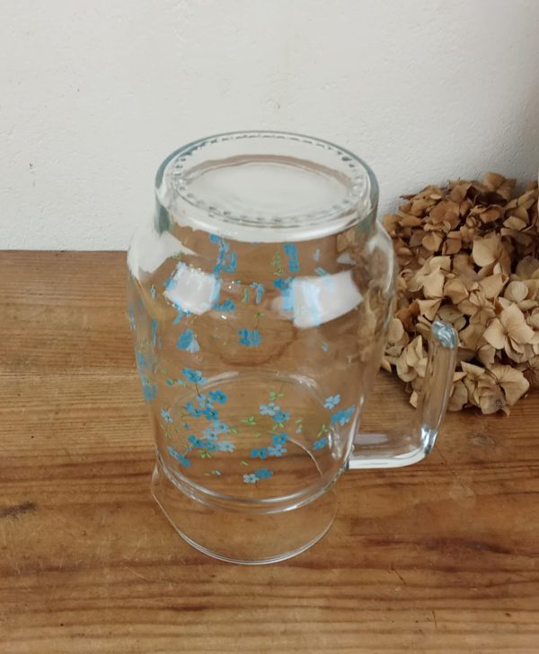 Pichet vintage en verre / Myosotis / n°10854