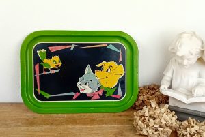 Plateau vintage en métal / Oiseau / Chien / Chat n°11104